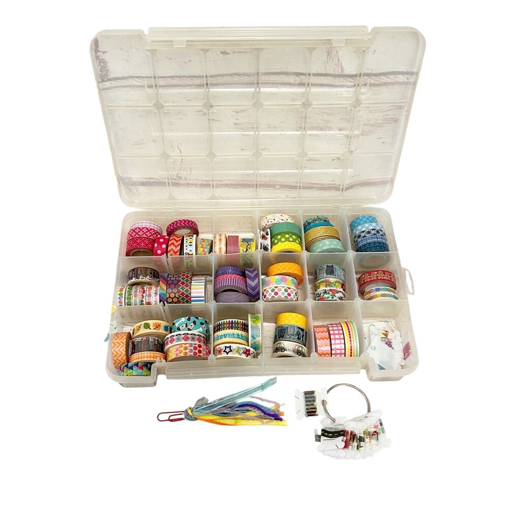 WASHI TAPE Huge Craft Lot with Clear Compartment Storage Organizer Box